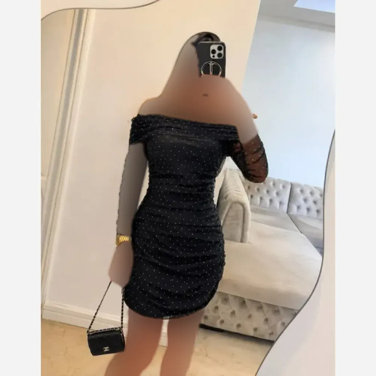 لباس مجلسی تور نگینی مشکی آستردار سایز 38 تا 44 قد 95