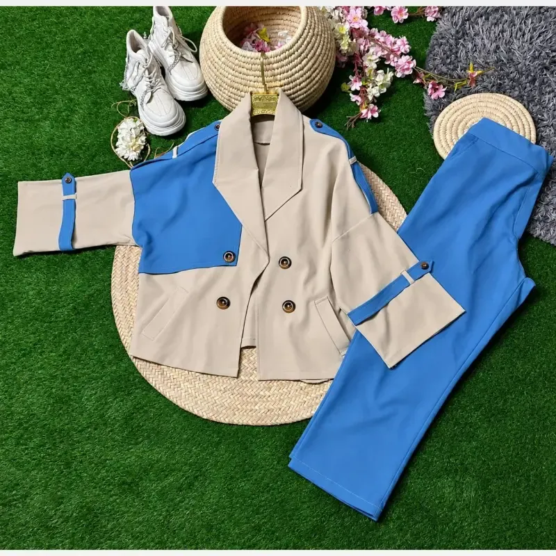 ست کت و شلوار جین زنانه پرسته آبی روشن و تیره سایز 38 تا 46 فری