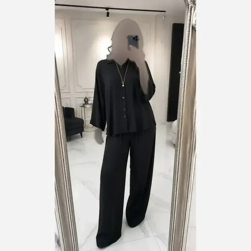 ست شومیز و شلوار نخی نگین دار فری سایز