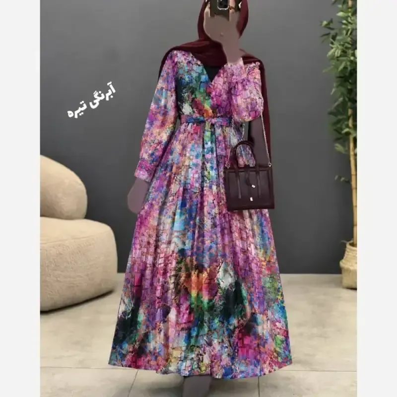 پیراهن حریر آبرنگی زنانه آستر دار فری سایز