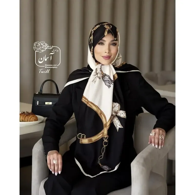 روسری ساتن ابریشم طرح پاپیون قواره 140 توییل مجلسی